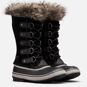 New Sorel Black Suede Joan of Arctic Fur Black Winter Boots size 10 Waterproof